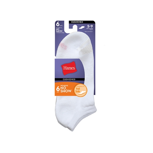 Picture of Hanes Core No Show Socks Pack of 6, 5-9, White w/grey vent