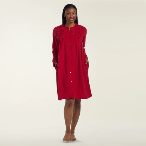 Picture of Miss Elaine Brushed Back Terry Short Robe, Red