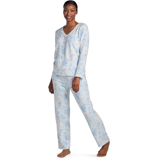Picture of Miss Elaine Fleece Pajama Set, 10021449-Blue Floral On Ivory
