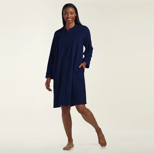 Picture of Miss Elaine Brushed Back Terry Short Robe, Navy