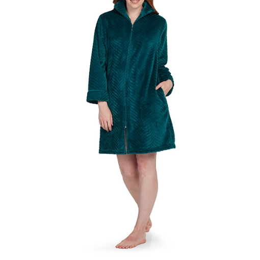Picture of Miss Elaine French Fleece Short Robe With Zip, Emerald