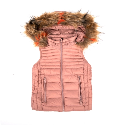 Picture of Girl Fur Hood Puffer Vest, Rose