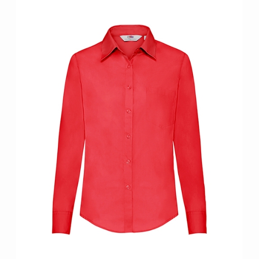Picture of Fruit of the Loom Ladies Poplin Long Sleeve Shirt, Red