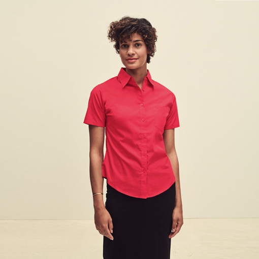 Picture of Fruit of the Loom Ladies Poplin Short Sleeve Shirt, Red