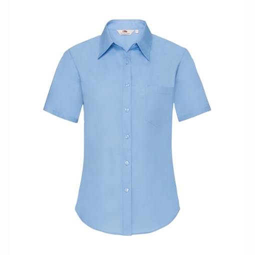Picture of Fruit of the Loom Ladies Poplin Short Sleeve Shirt, Mid Blue