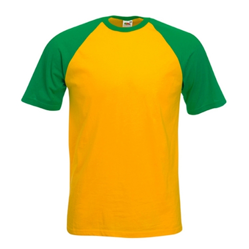 Picture of Fruit of the Loom T-Shirt Short Sleeve Valueweight Baseball, Sunflower/Kelly Green