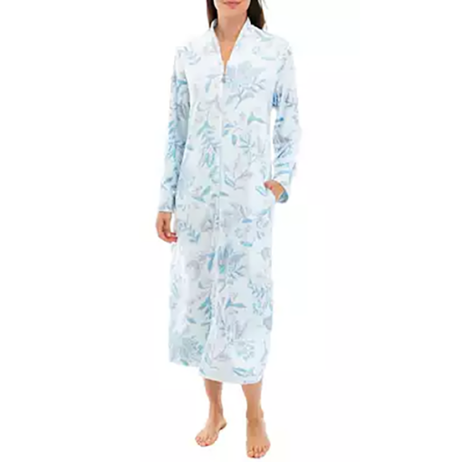 Picture of Miss Elaine Luxe Fleece II Long Zip Robe, Blue Flowering