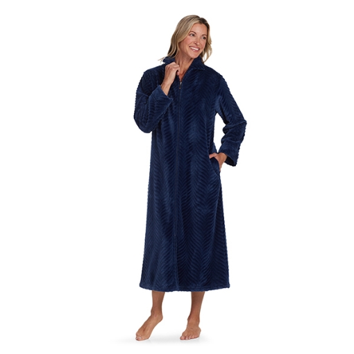 Picture of Miss Elaine Fleece Long Robe, Midnight Blue