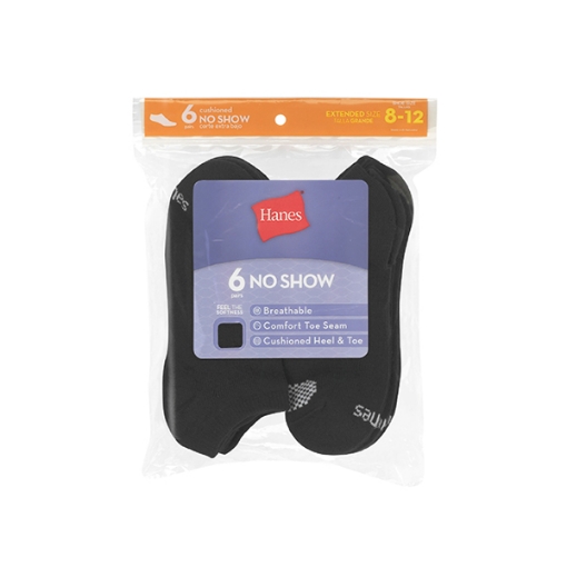 Picture of Hanes Core No Show Socks Pack of 6, 5-9, Black w/white vent