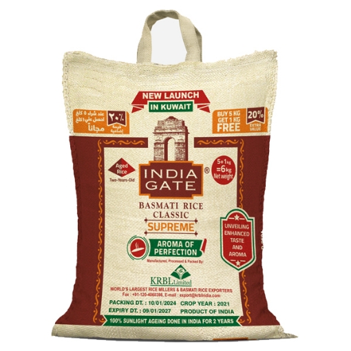 Picture of India Gate – Basmati Rice – Classic Supreme – Jute 5 Kg + 1 Kg Free