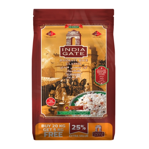 Picture of India Gate – Basmati Rice – Classic Supreme – Poly 20 Kg + 5 Kg Free