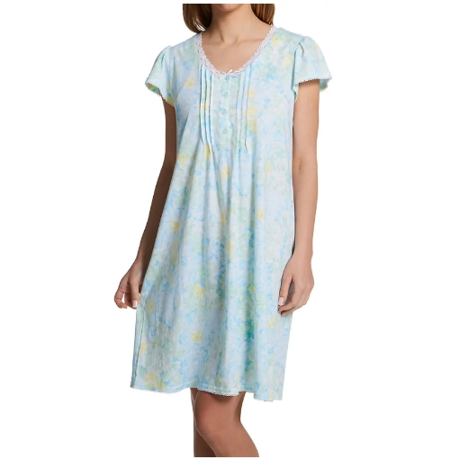 Picture of Miss Elaine Midi Gown Short Sleeve - MISE203412UT - Aqua/Yellow Watercolor