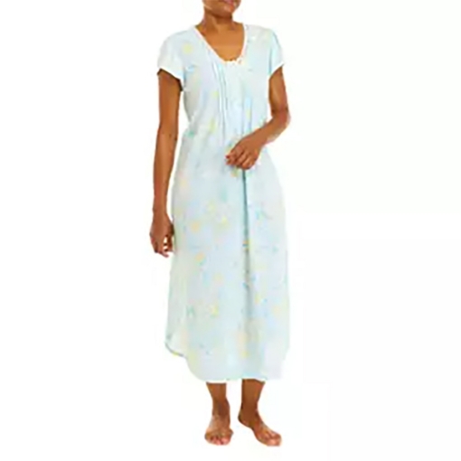 Picture of Miss Elaine Long Gown Short Sleeve - MISE503412UT - Aqua/Yellow Watercolor