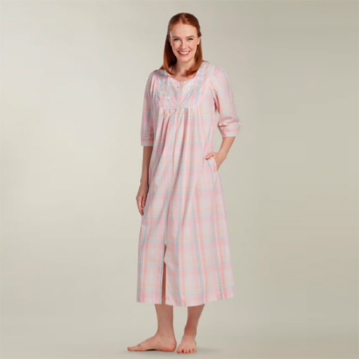 Picture of Miss Elaine Long Gown Long Sleeve - MISE862602UT - Peach/Turq Plaid