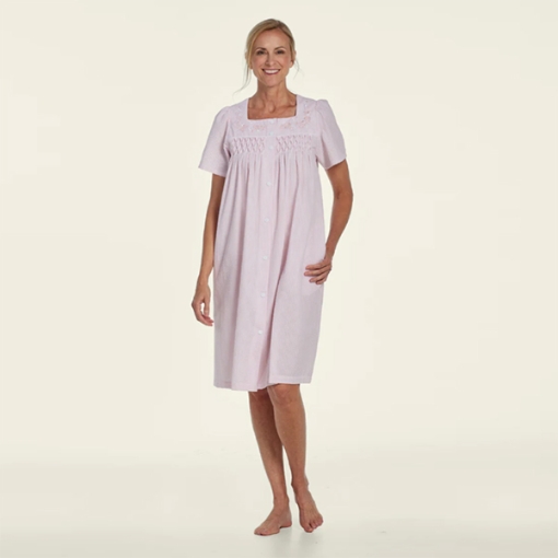 Picture of Miss Elaine Midi Gown Short Sleeve - MISE852612UT - Peach/White Stripe