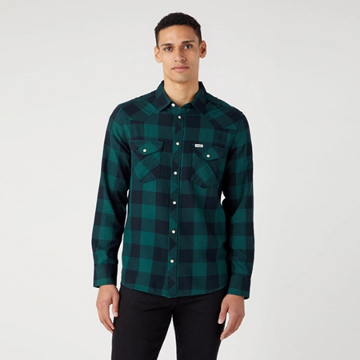 Picture of Wrangler Shirt Long Sleeve, 10031407, Dark Matcha