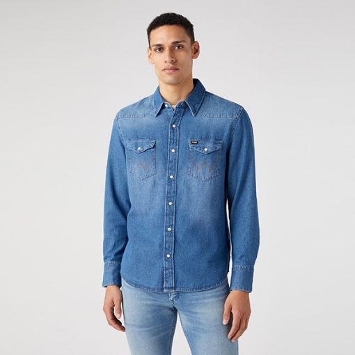 Picture of Wrangler Shirt Long Sleeve, 10032829, Icon Mid Wash